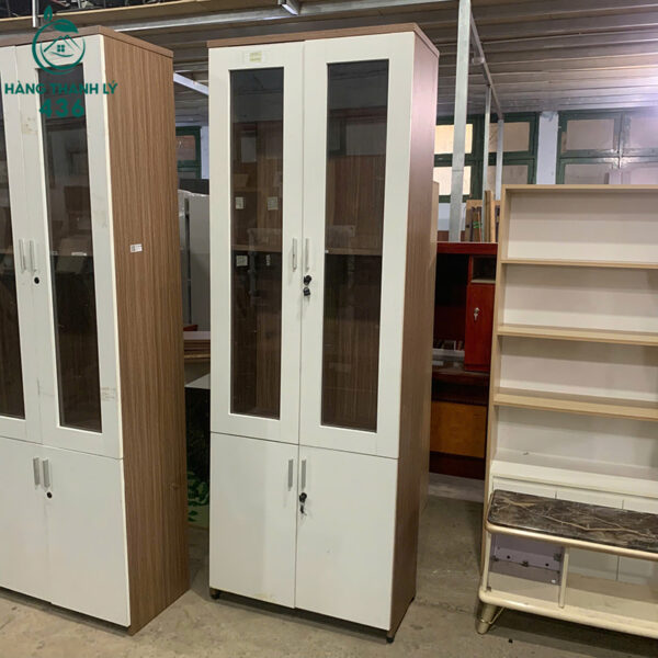 tu ho so cu 2 canh kinh 2m28x80cmx40cm khung go 2