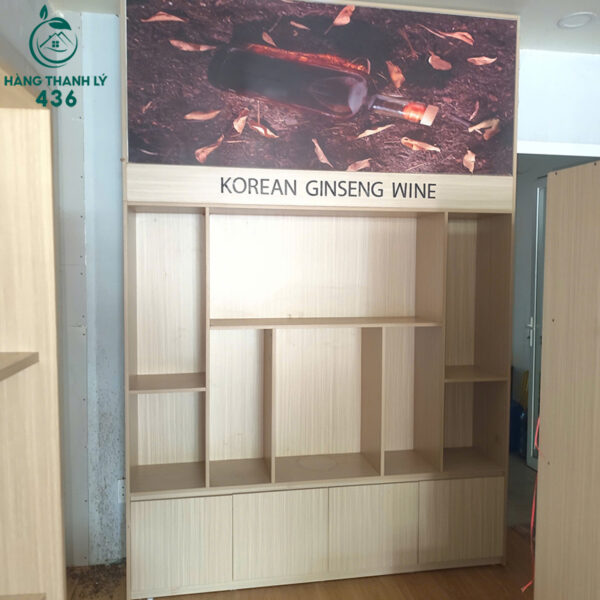 tu ke trung bay san pham cu 1m85x35cmx2m70 mau go sang 1