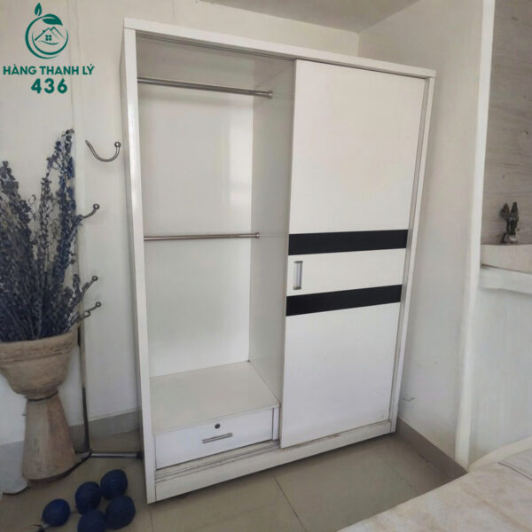 tu quan ao cua lua 1m4x2mx60cm mau trang phoi den cu 1