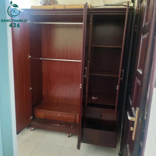 tu quan ao go 3 canh mau nau do cu 3