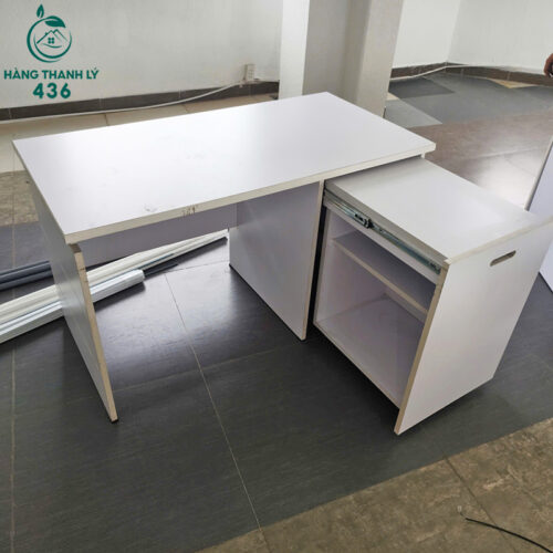 ban lam viec cu 1m2x60x70cm mau trang thiet ke kem hoc tu 1