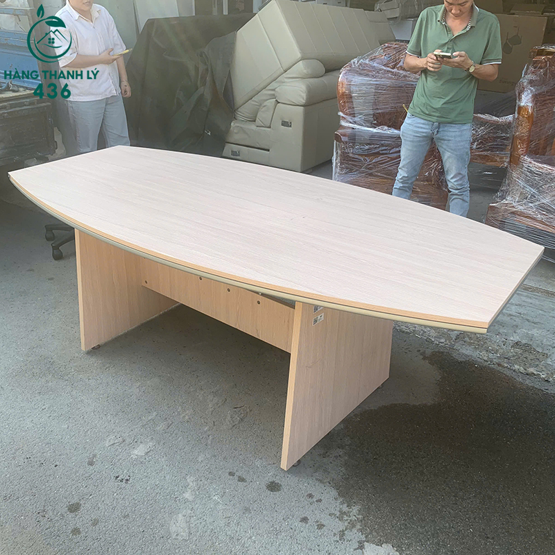 Bàn Họp Cũ 2MX1M Mặt Oval Vân Gỗ Đẹp 7 bo ban ghe cafe cu mat go tron nho gon 2