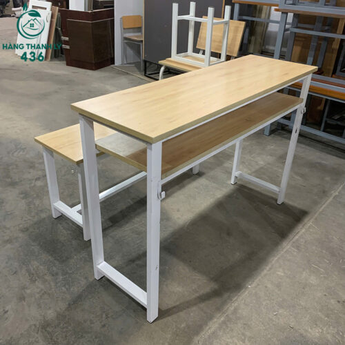 bo ban ghe hoc sinh cu 1m1x40cm khung sat mau trang 2