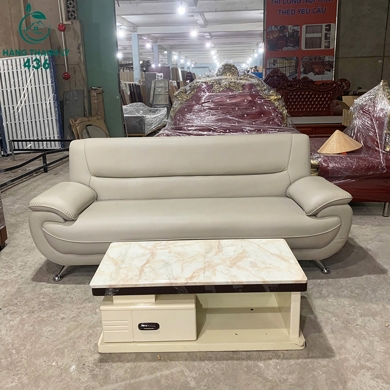 Bộ Sofa Cũ 2M2 Màu Kem Kèm Bàn 8 bo sofa cu 2m2 mau kem kem ban 4