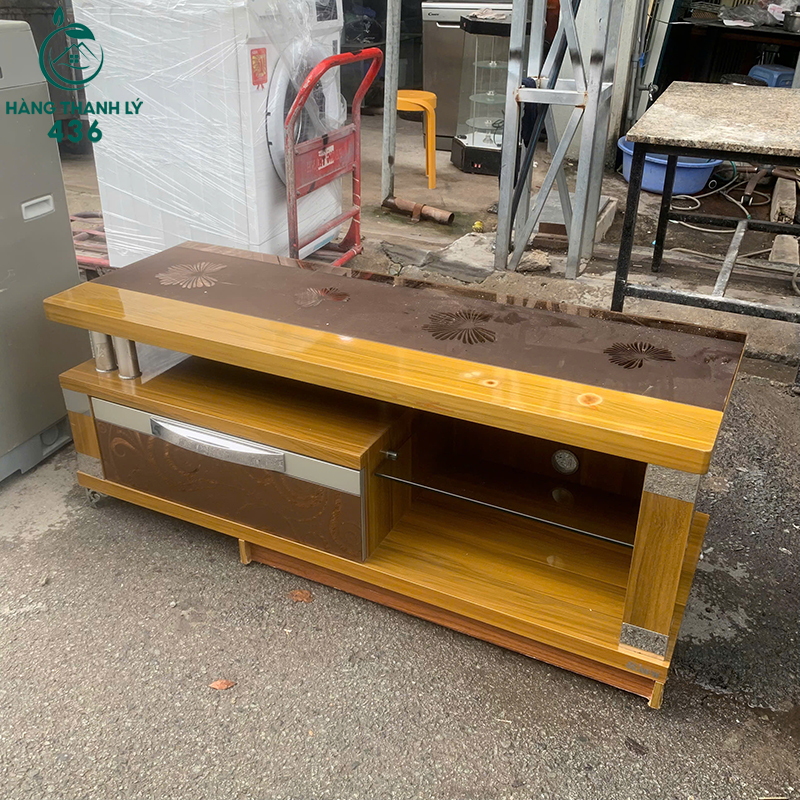 Kệ Tivi Gỗ Cũ 1M2X40CMX40CM Mặt Kính Hoa Văn 4 ke tivi go cu 1m2x40cmx40cm mat kinh hoa van 1