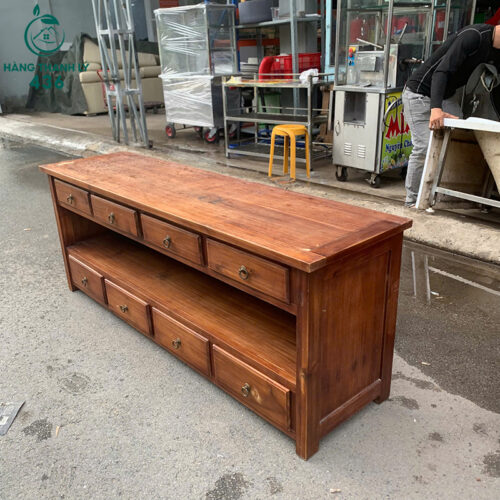 Kệ Tivi Gỗ Cũ Gỗ Tự Nhiên 1M7X65CMX45CM Nhiều Ngăn Kéo 3 ke tivi go cu go tu nhien nhieu ngan keo tien loi 2