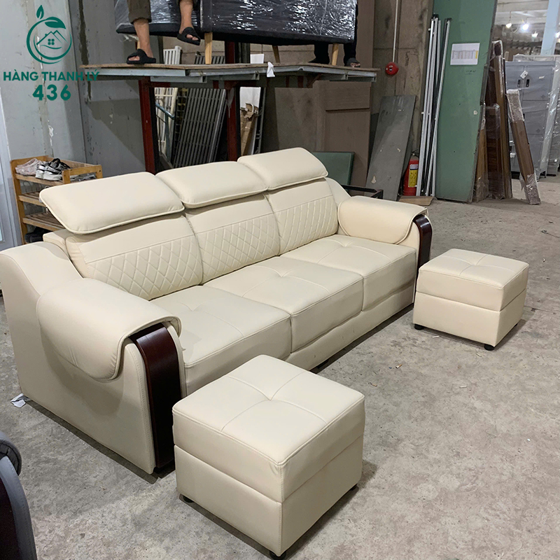 Thanh Lý Sofa Băng Bọc Da Màu Kem 2M3X90CMX80CM Mới 99% (Nhiều Mẫu) 7 thanh ly sofa bang boc da mau kem 2m3x90cmx80cm moi 99 4 1