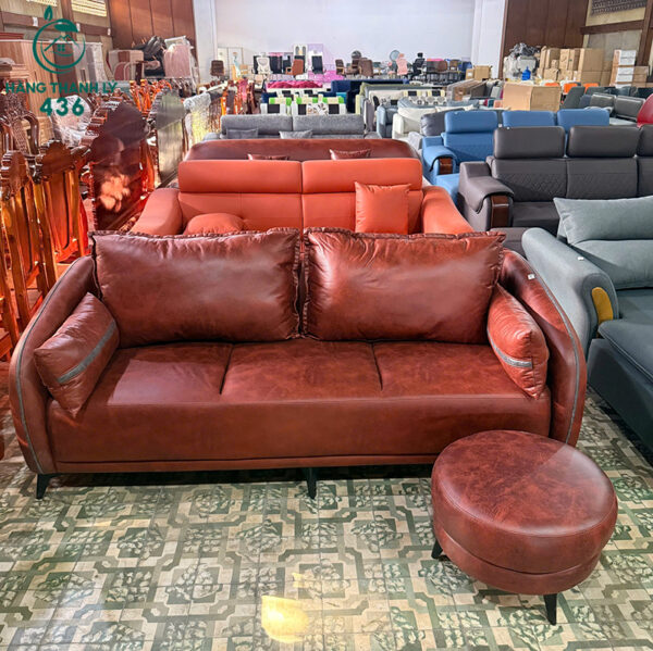 thanh ly sofa bang da cu 3 cho mau nau do moi 99 1