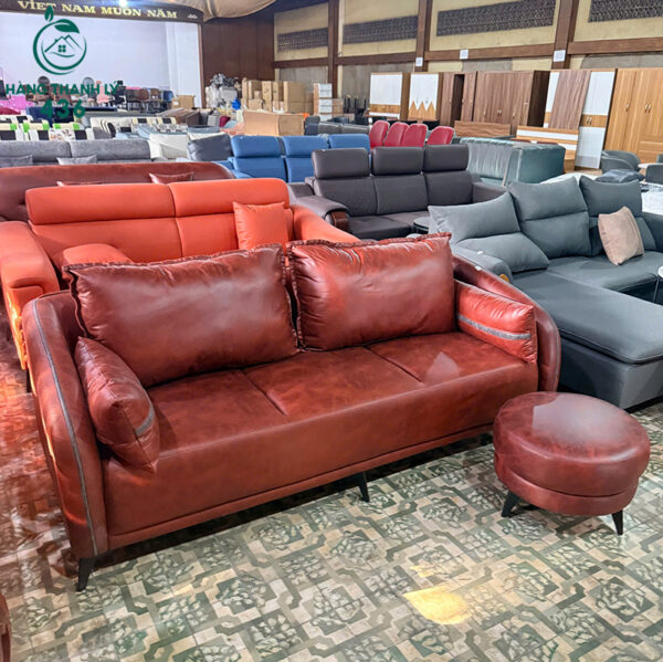 thanh ly sofa bang da cu 3 cho mau nau do moi 99 2