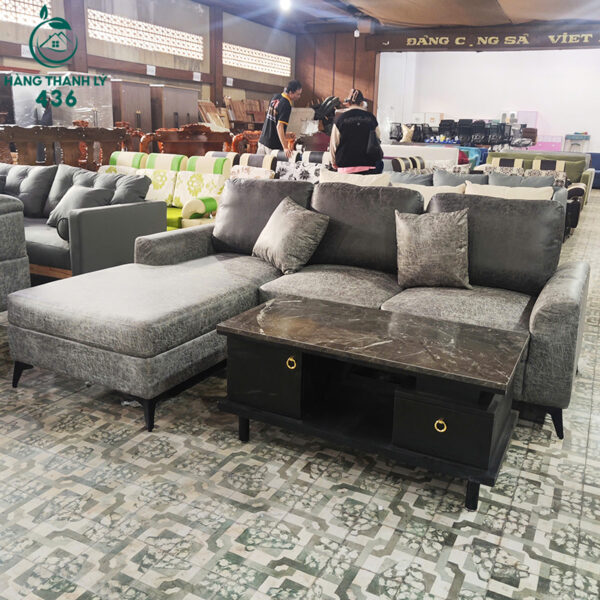 thanh ly sofa goc l mau xam kem 2 goi nho moi 99 4