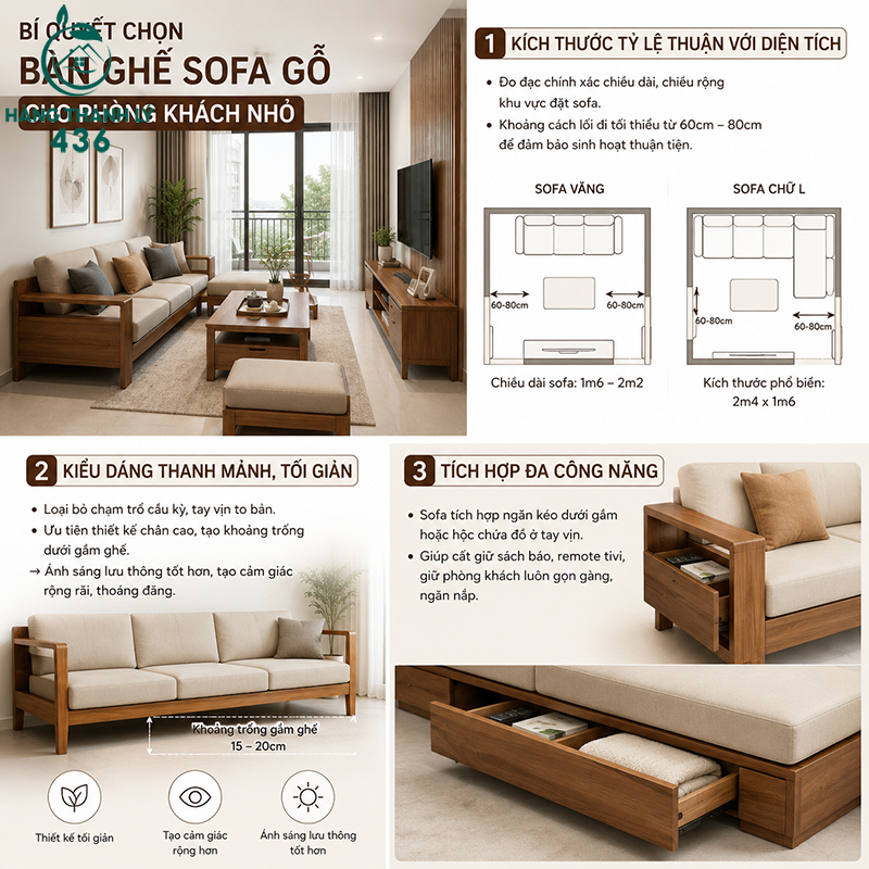10+ Mẫu Bàn Ghế Sofa Gỗ Phòng Khách Nhỏ Đẹp 12 Tiêu chí chọn sofa gỗ cho phòng khách nhỏ hẹp