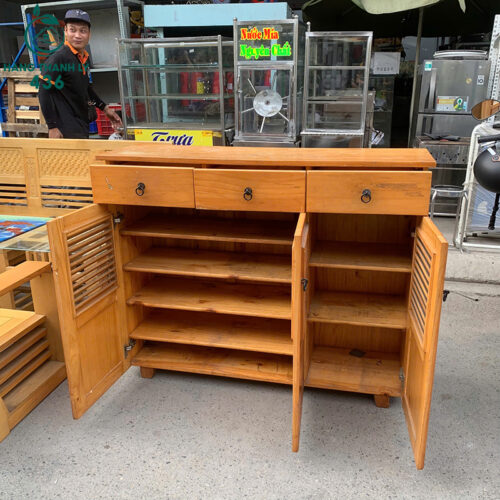 tu giay cu van go vang 3 canh kem hoc 1m2x37cmx1m 2