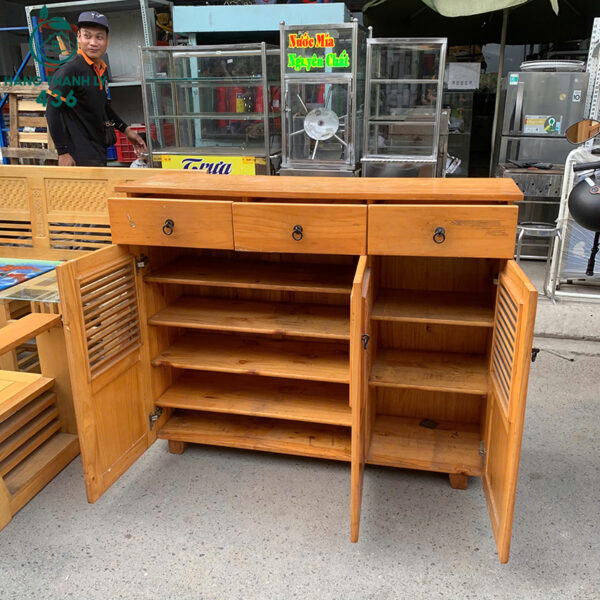 tu giay cu van go vang 3 canh kem hoc 1m2x37cmx1m 2