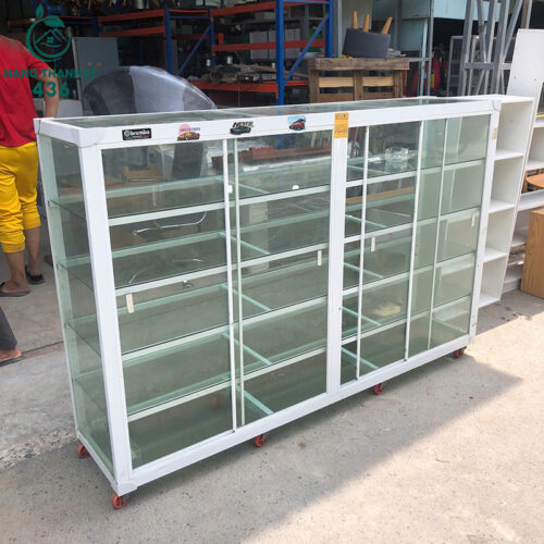 tu kinh trung bay cu 1m8x40cmx1m2 khung nhom cua lua 3