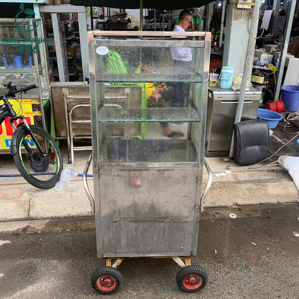 tu kinh trung bay cu inox co banh xe di chuyen 2