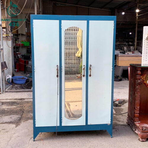 tu quan ao sat cu 1m15 3 canh mau xanh trang 2