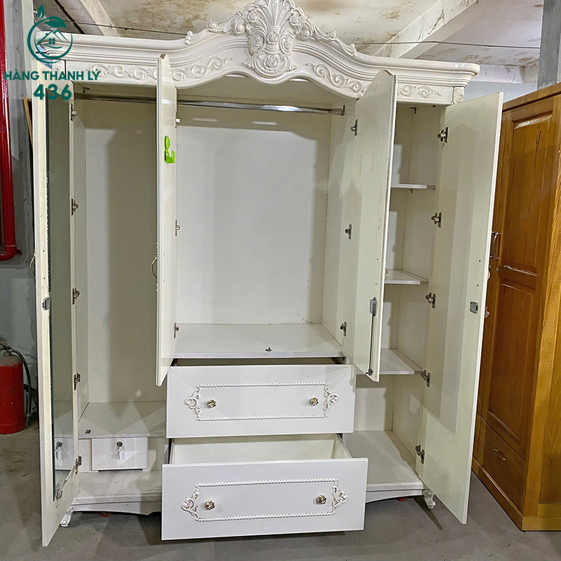 Tủ Quần Áo Tân Cổ Điển Cũ 1M7X2M23 Màu Trắng Sang Trọng 9 tu quan ao tan co dien cu mau trang sang trong 3