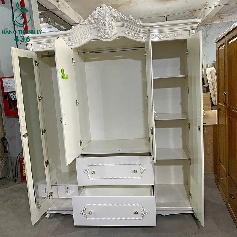 Tủ Quần Áo Tân Cổ Điển Cũ 1M7X2M23 Màu Trắng Sang Trọng 8 tu quan ao tan co dien cu mau trang sang trong 5