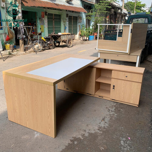 Bàn Giám Đốc Cũ Chữ L 1M6X80CM Kèm Tủ Phụ 1M7 3 ban giam doc cu chu l 1m6x80cm kem tu phu 1m7 3