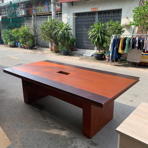 Bàn Họp Cũ 2M4X1M2 Vân Gỗ Nâu Đen Kèm Lỗ Đi Dây Điện 2 ban hop cu 2m4x1m2 van go nau den kem lo di day dien 1