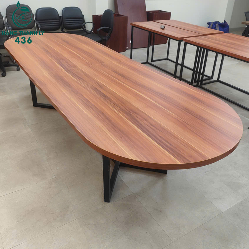 Bàn Họp Văn Phòng Cũ Mặt Gỗ Bo Tròn Hai Đầu 3m 5 ban hop go cu 2mx1m mat oval 3 1