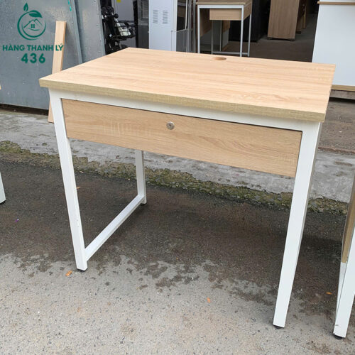 ban lam viec cu van go vang 80cmx60cm chan sat trang 2
