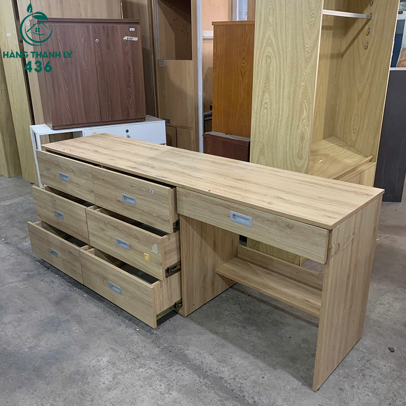 Bàn Làm Việc Gỗ Cũ 2M02 Liền Hộc Tủ 4 ban lam viec go cu 2m02 lien hoc tu 1