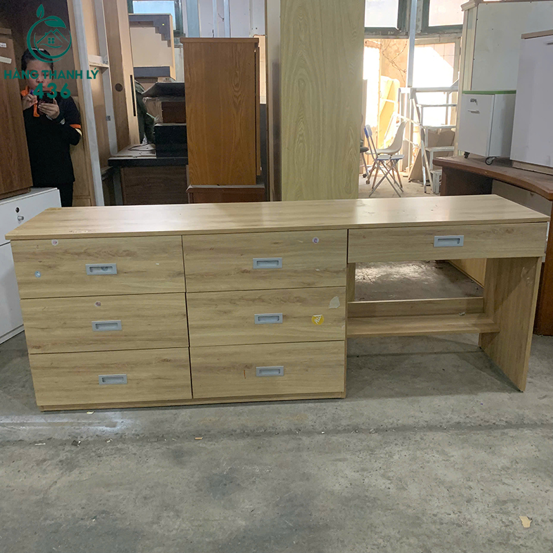 Bàn Làm Việc Gỗ Cũ 2M02 Liền Hộc Tủ 3 ban lam viec go cu 2m02 lien hoc tu 3