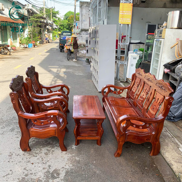 bo salon go cu 1m6x90cm mau nau do cham khac dep mat 1
