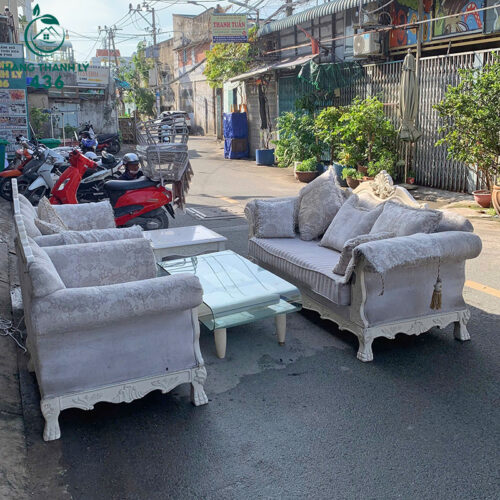 Bộ Sofa Cổ Điển Cũ Màu Kem Kèm Bàn Trà 4 bo sofa co dien cu mau kem kem ban tra 1