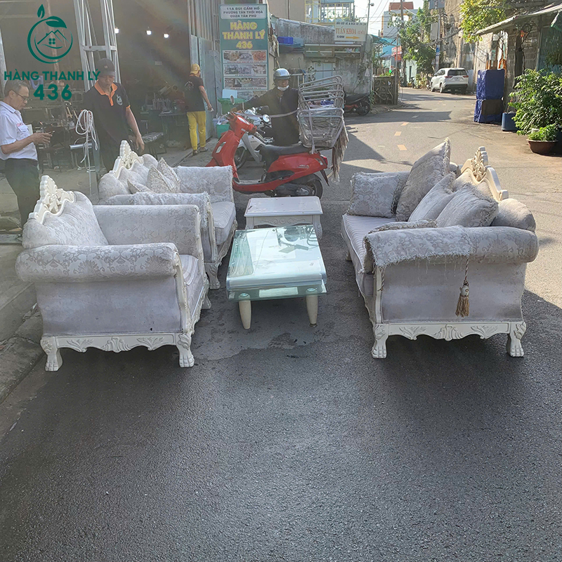Bộ Sofa Cổ Điển Cũ Màu Kem Kèm Bàn Trà 8 bo sofa co dien cu mau kem kem ban tra 4