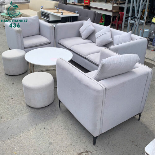 Bộ Sofa Cũ Màu Kem Kèm Bàn Trà Và Đôn Tròn 3 bo sofa cu mau kem kem ban tra va don tron 4