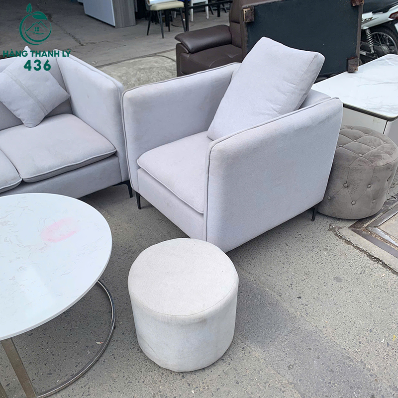 Bộ Sofa Cũ Màu Kem Kèm Bàn Trà Và Đôn Tròn 10 bo sofa cu mau kem kem ban tra va don tron 5