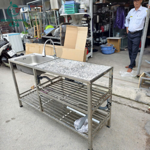 Bồn Rửa Inox Cũ 1M4X45CMX82CM Có Mặt Đá Và Kệ Để Đồ Gọn Gàng 4 bon rua inox cu co mat da va ke de do gon gang 2