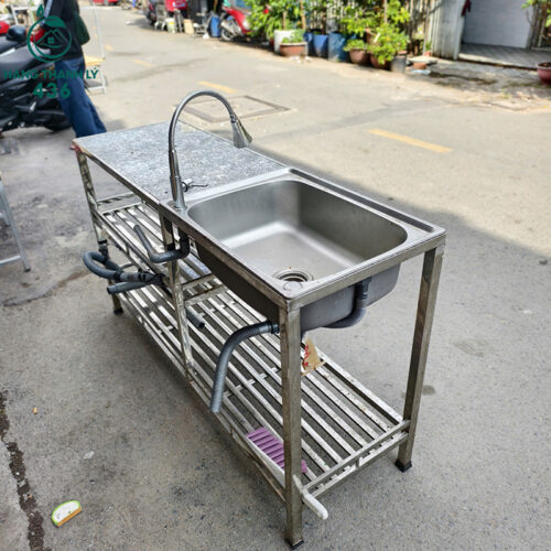 Bồn Rửa Inox Cũ 1M4X45CMX82CM Có Mặt Đá Và Kệ Để Đồ Gọn Gàng 3 bon rua inox cu co mat da va ke de do gon gang 3