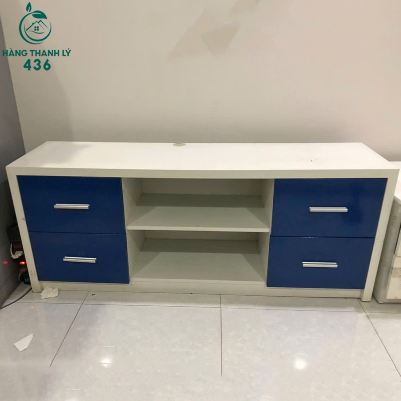 Kệ Tivi Cũ Gỗ Trắng Phối Xanh Đẹp Mắt 2 ke tivi cu go trang phoi xanh dep mat
