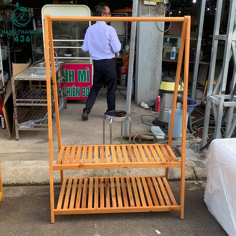 Kệ Treo Quần Áo Cũ Bằng Gỗ Có 2 Tầng Để Đồ 7 ke treo quan ao cu bang go co 2 tang de do 3