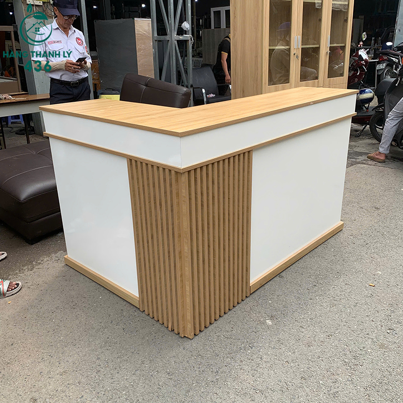 Quầy Lễ Tân Cũ Chữ L 1M55X1M1 Vân Gỗ Trắng Vàng 7 quay le tan cu chu l 1m55x1m1 van go trang vang 3