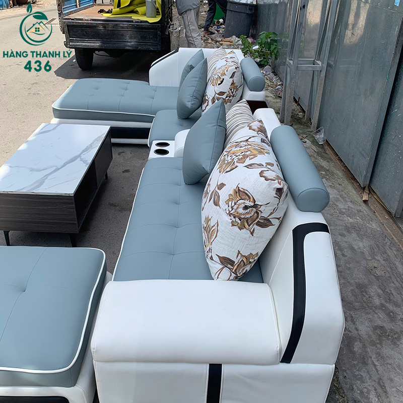 Sofa Góc Chữ U Cũ 3M3 Phối Xanh Trắng Kèm Bàn 8 sofa goc chu u cu 3m3 phoi xanh trang kem ban 4
