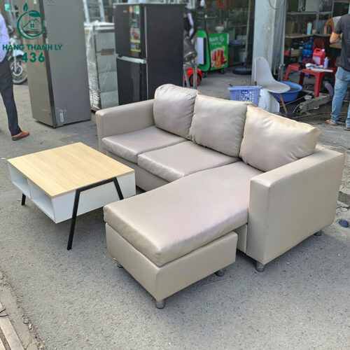 Sofa Góc L Bọc Da Cũ Màu Kem Kèm Bàn 6 sofa goc l boc da cu mau kem kem ban 1