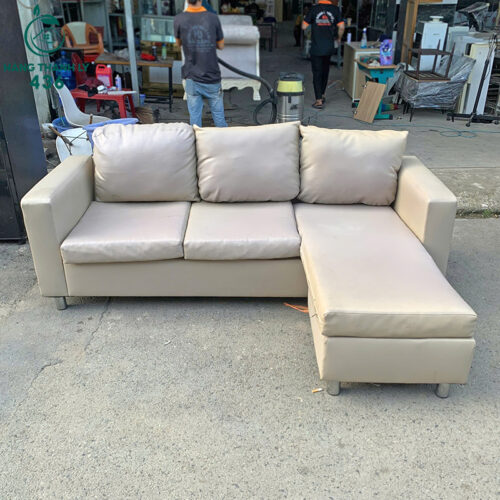 Sofa Góc L Bọc Da Cũ Màu Kem Kèm Bàn 3 sofa goc l boc da cu mau kem kem ban 4
