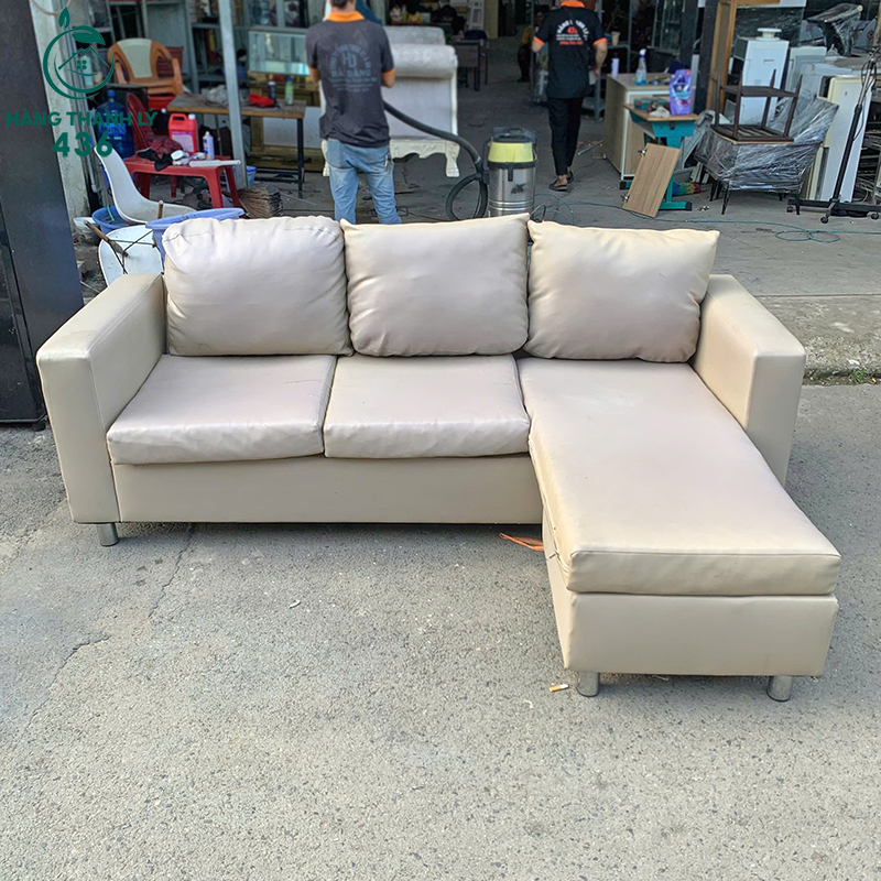Sofa Góc L Bọc Da Cũ Màu Kem Kèm Bàn 10 sofa goc l boc da cu mau kem kem ban 4