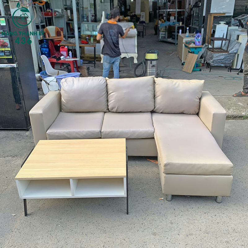 Sofa Góc L Bọc Da Cũ Màu Kem Kèm Bàn 11 sofa goc l boc da cu mau kem kem ban 5