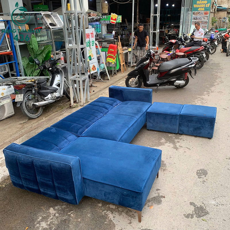 Sofa Góc L Cũ Bọc Nhung Xanh 2M4X1M5 6 sofa goc l cu boc nhung xanh 2m4x1m5 1
