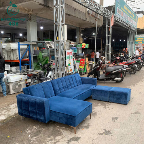 Sofa Góc L Cũ Bọc Nhung Xanh 2M4X1M5 3 sofa goc l cu boc nhung xanh 2m4x1m5 4