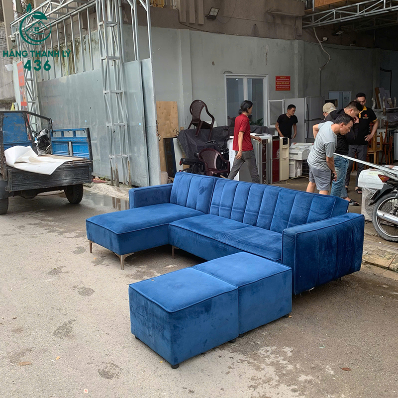 Sofa Góc L Cũ Bọc Nhung Xanh 2M4X1M5 10 sofa goc l cu boc nhung xanh 2m4x1m5 5
