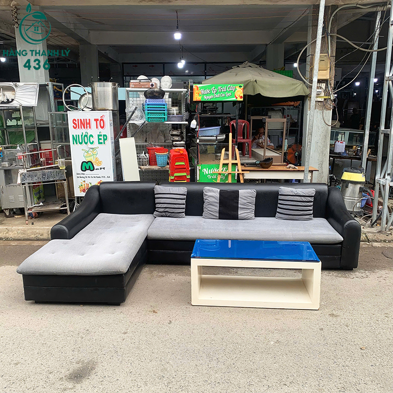 Sofa Góc L Cũ Phối Màu Đen Xám Kèm Bàn Trà 4 sofa goc l cu phoi mau den xam kem ban tra 1