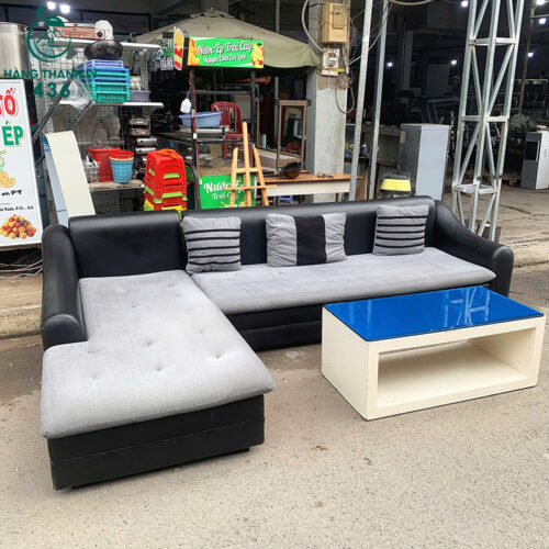 Sofa Góc L Cũ Phối Màu Đen Xám Kèm Bàn Trà 2 sofa goc l cu phoi mau den xam kem ban tra 3