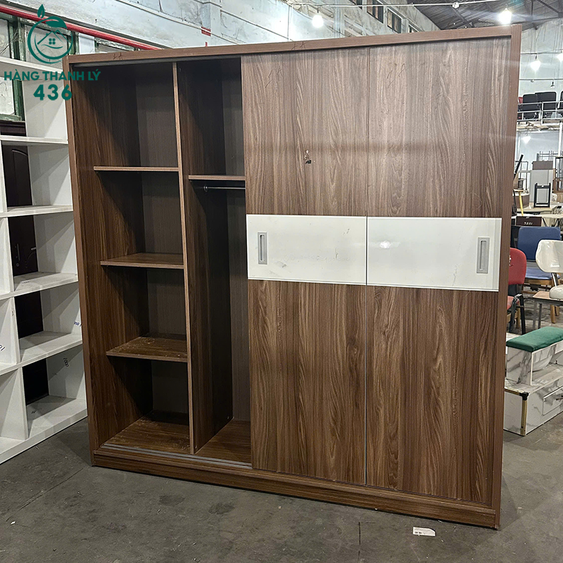 Tủ Áo Gỗ 1M8X2M Cửa Lùa Cũ Phối Nâu Trắng 8 tu ao go 1m8 cua lua cu phoi nau trang 2 1