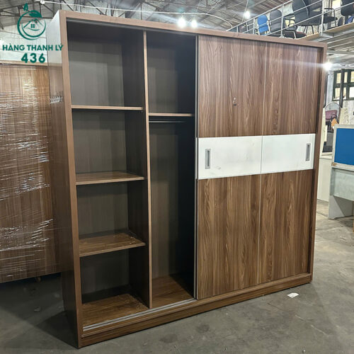 Tủ Áo Gỗ 1M8X2M Cửa Lùa Cũ Phối Nâu Trắng 4 tu ao go 1m8 cua lua cu phoi nau trang 3